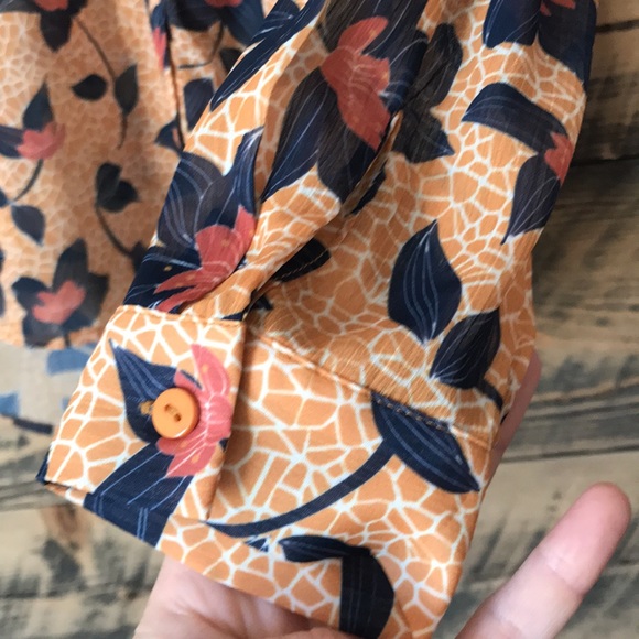 MODSTROM Mandarin Collar Floral Blouse Small Scandinavian Button Down Shirt - Picture 9 of 11